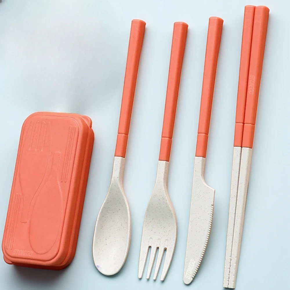 

Portable EcoFriendly Wheat Straw Tableware Set 4pcs Cutlery Knife Fork Spoon Chopsticks Dinnerware