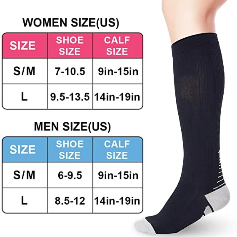 Medical Compression Socks 20-30mmHg Knee High 1/3 Pairs Relieve Varicose Veins Edema Diabetes Support Socks For Running Marathon