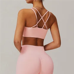 Women's Sports Bra Sexy Criss Cross Straps Back High Support Fitness Yoga Underwear Running Fitness Gym Padded Bralette Tops