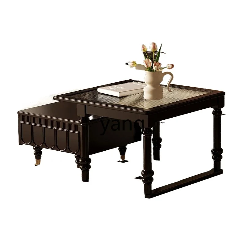 

LH light luxury retro pure solid wood size square coffee table TV cabinet combination