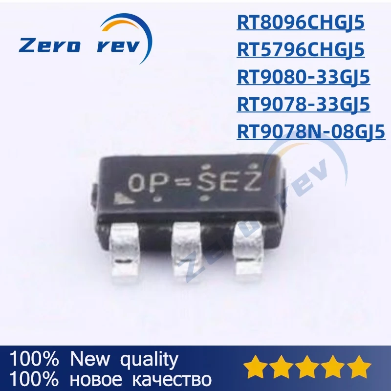 

10Pcs 100% New RT8096CHGJ5 0P= RT5796CHGJ5 0R= RT9080-33GJ5 2U= RT9078-33GJ5 3Q= RT9078N-08GJ5 3T= TSOT-23-5