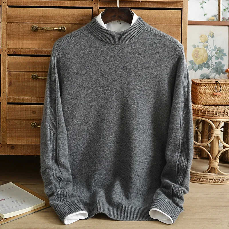 

Business men's cashmere sweater 100% pure cashmere double-strand thickened semi-high collar knitted casual sweater men's winter