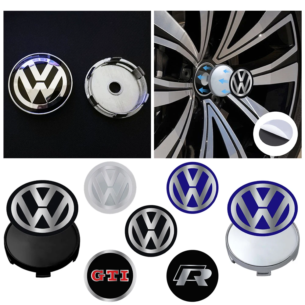 4Pcs 60/63/68MM Car Wheel Center Hub Caps Cover Sticker For Volkswagen VW R Golf mk7 Jetta Polo Beetle Passat Tiguan Accessories