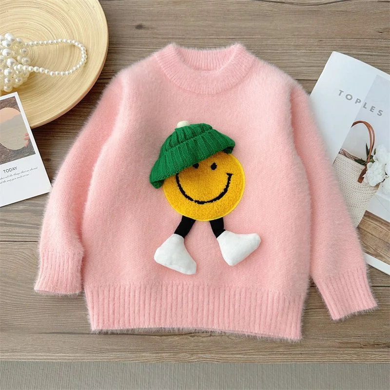 Girls Sweater Wool Coat Kids Tops Knitting 2024 Cartoon Thicken Warm Winter Autumn Pullover Christmas Gift Cotton Children\'s Clo