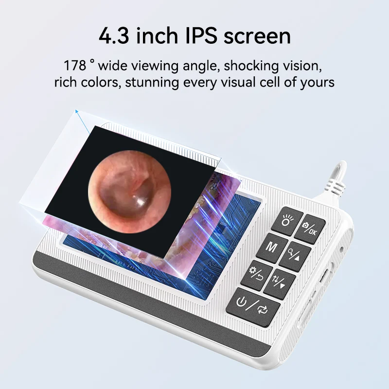 3.9mm Digital Otoscope 4.3 inch 1080P HD LCD Screen Ear Scope Endoscope Ear Wax Camera Cleaner 6 LED