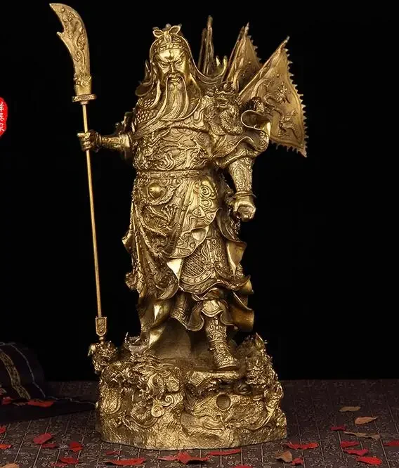 Copper Statue A large bronze statue of Guan Gong Guan copper ornaments Zhaocai handicraft Buddha martial god of wealth