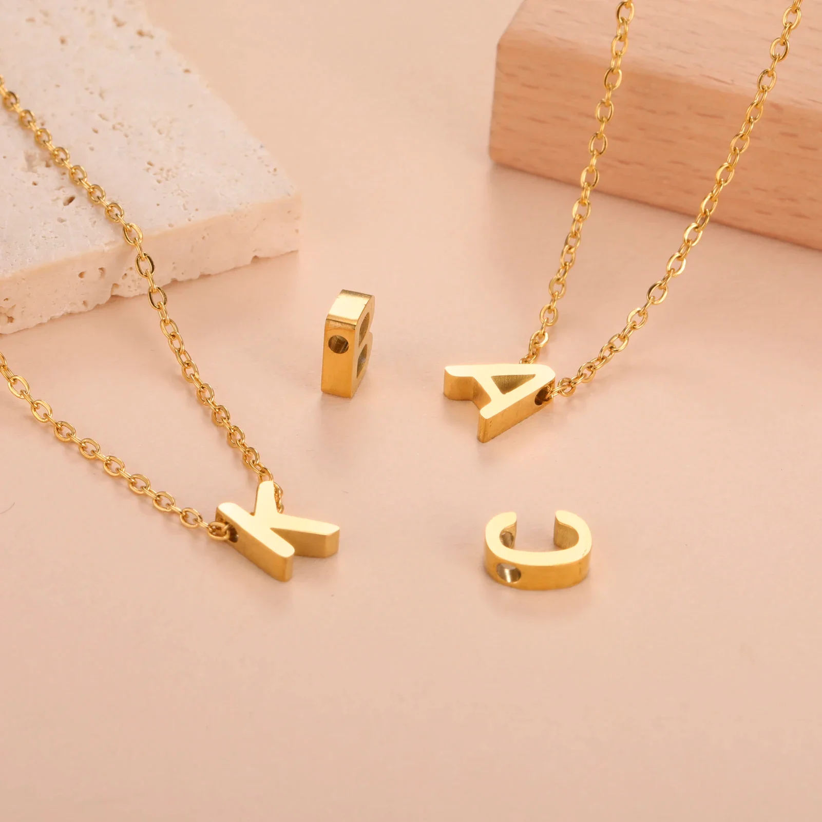 Stainless Steel Gold Color Initial Charm DIY Tiny A-Z Letter Alphabet Pendant for Necklace Bracelet Jewelry Making Wholesale