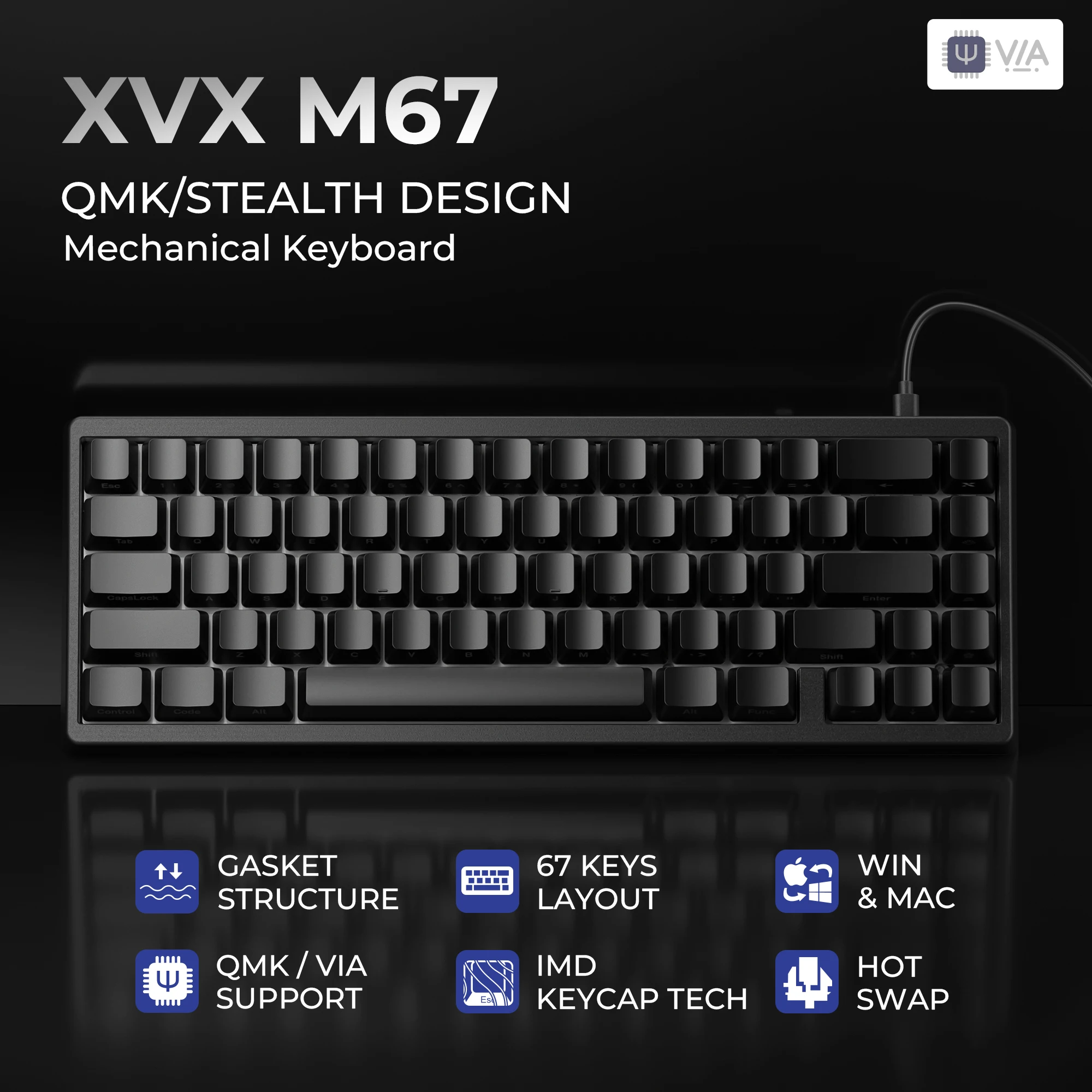 XVX M67 Wired Mechanical Keyboard with RGB Backlit Side Print IMD Keycaps Hot-swappable Switches and QMK/VIA Customization