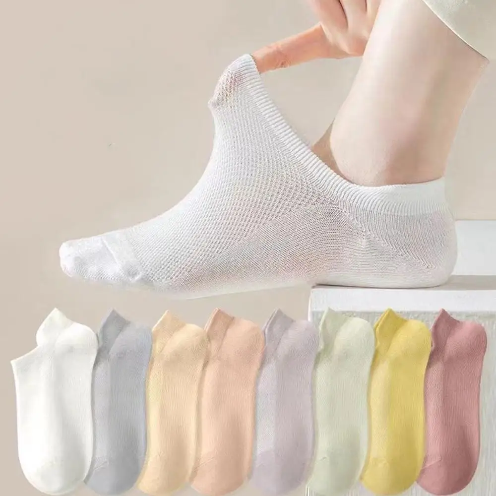 

10 Pairs Y2K Kawaii Mesh Ankle Socks For Women Candy Color Harajuku Lolita Funny Socks Breathable Non-Slip Short Socks Set