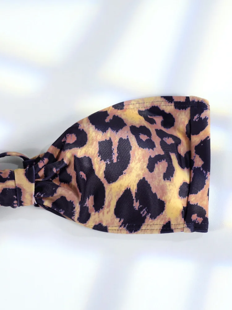 Seksowne bikini damski dwuczęściowy strój kąpielowy Leopard kostiumy kąpielowe Off ramię stroje kąpielowe mikro stringi Biquini bandażowe kostiumy kąpielowe kobieta