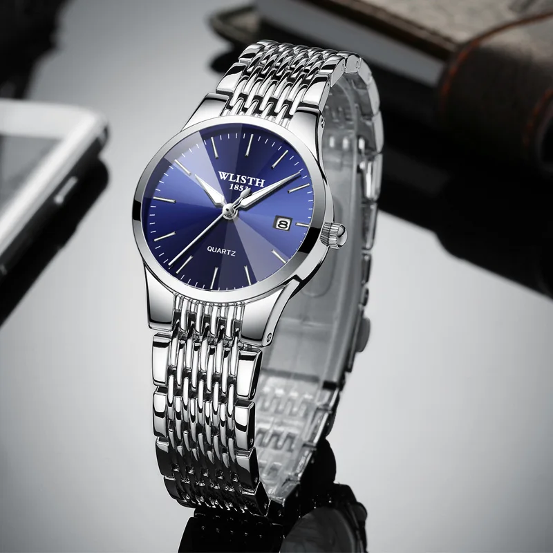 Top Luxury Couple Watches Women Men Stainless Steel Business Watch Waterproof Fashion Versatile Watch Quartz Men Women's Watch