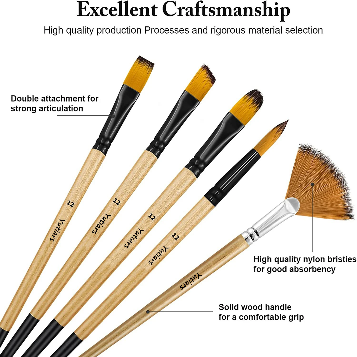 28/32 Pieces Paint Brush Set, Artist Series, Nylon Bristles with Round, Filbert, Flat, Fan, Angle, Fine Detail Brush for Artists image 4