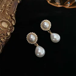 Water Drop Simulated Pearl Dangle Earrings for Women Fashion Ladies Ear Accessory Vintage Wedding Engagement Party Jewelry