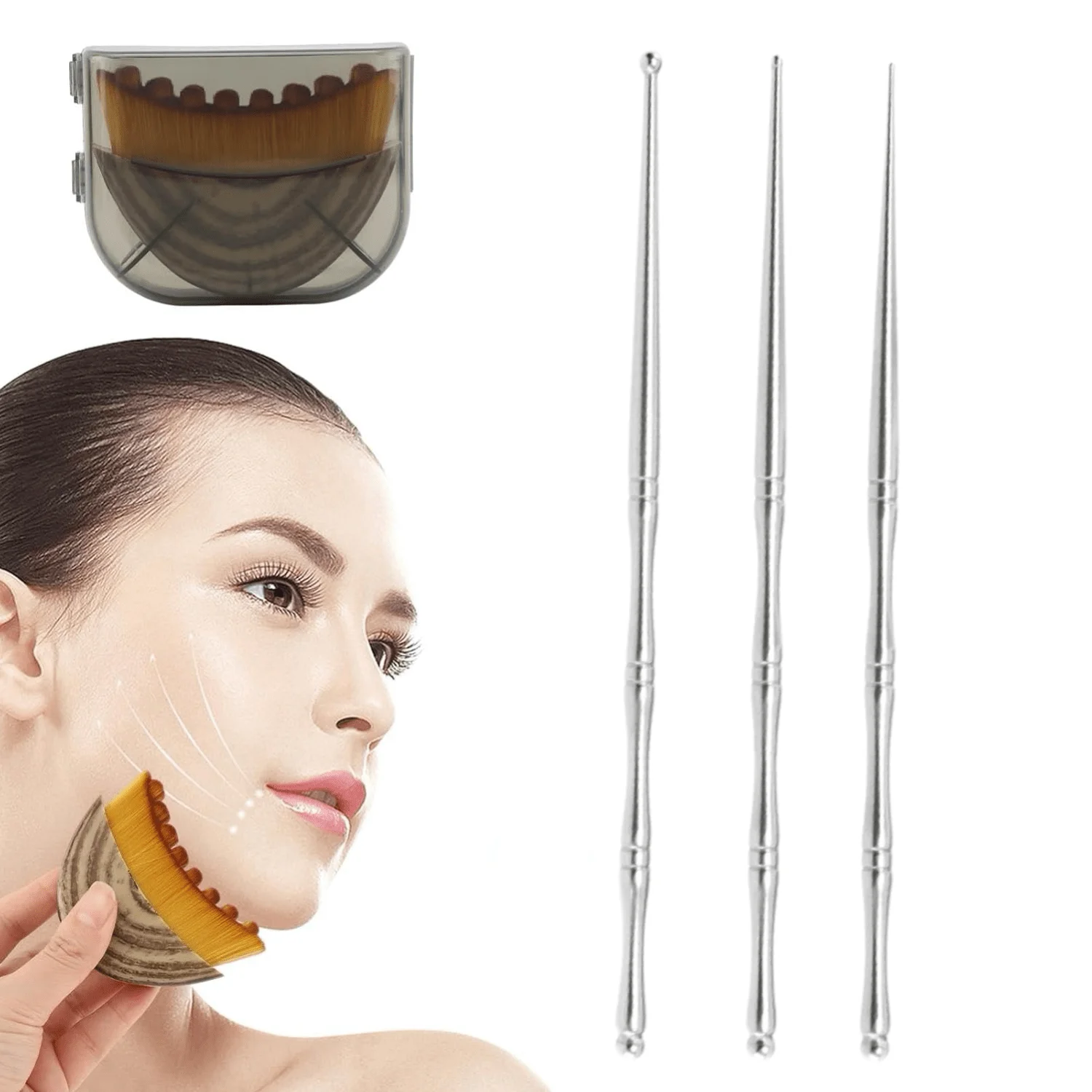 4PCS Stainless Steel Massage Tool Set, Dual-Ended Acupressure Pens & Contour Brush for Pressure Points, Full Body Use