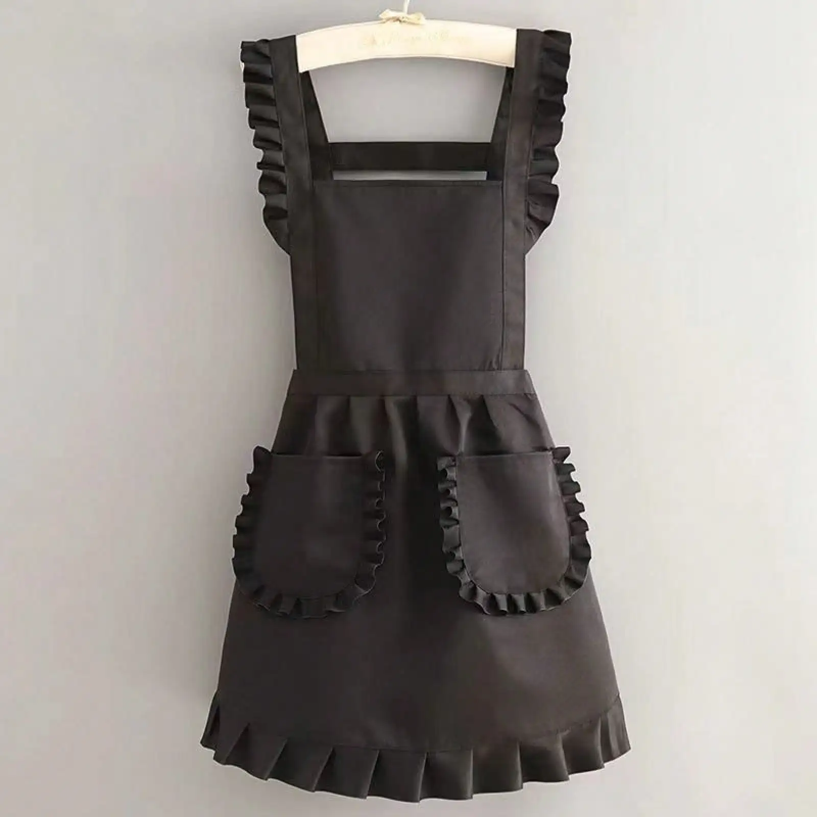 

1pc Kitchen Apron Women - Stylish Black With Ruffled Detail, &, Kitchen, Salon, Or Giving, Kitchen Apron | Ruffled Detail Apron | Durable Apron
