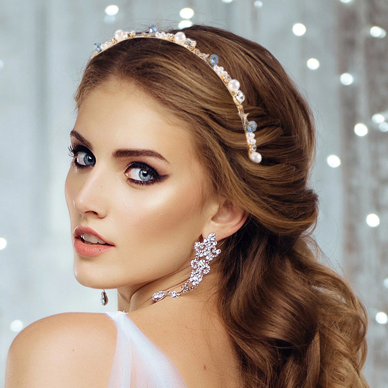 

Pearl Crystal Headb Elegant Wedding Bridal Hair Accessories Beach Mermaid Crown Lightweight Bridesmaid Stylish