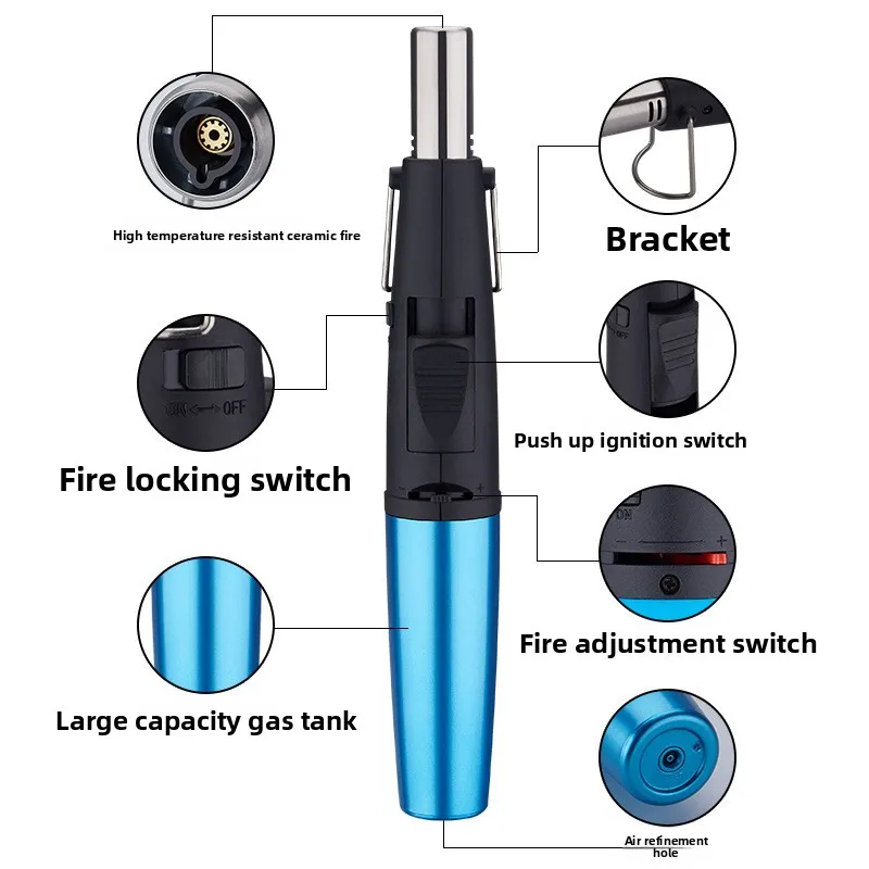 للطي حامل يندبروف جيت الأزرق لهب غاز البوتان الشعلة أخف قفل أمان التبديل في الهواء الطلق شواء المطبخ ولاعات السيجار التدخين #4