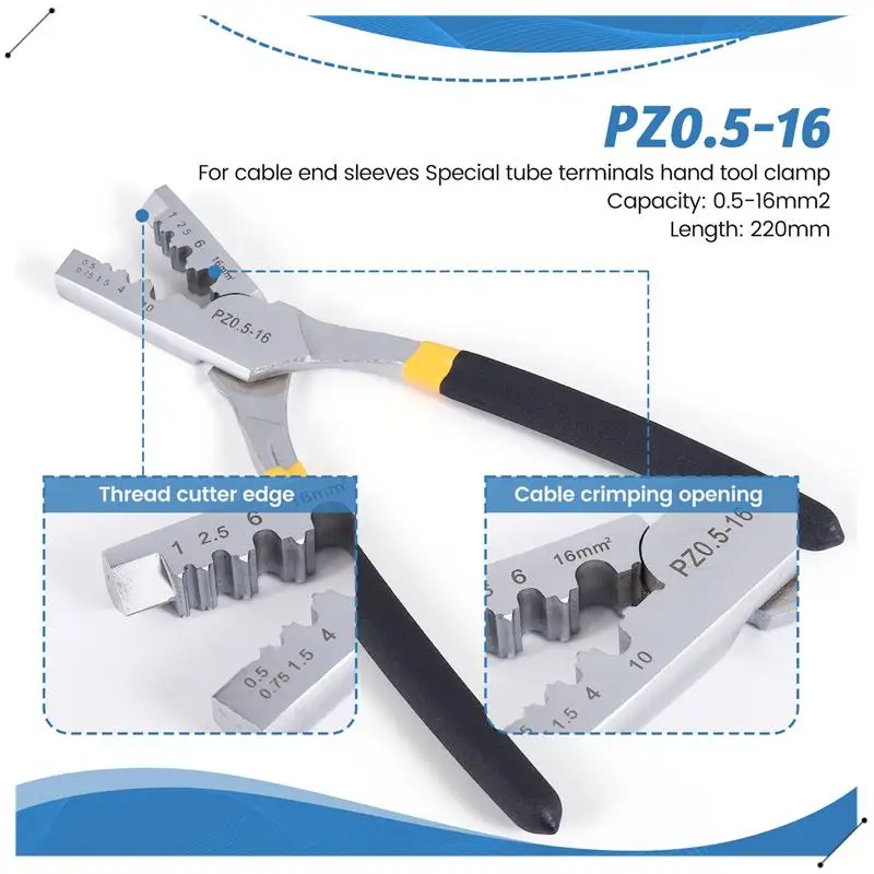 PZ 0.5-16 Germany Style Small Crimping Pliers For Cable End Sleeves Special Tube Terminals Clamp Hand Tools