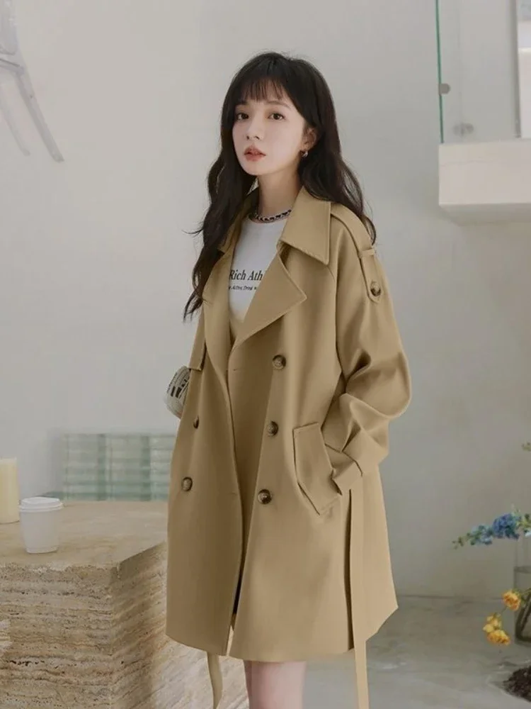 

Women's Coats Popular Korean Style Mid length Windbreaker Casual Long Sleeve Tops Autumn Clothes Women Fashion Coats E3324