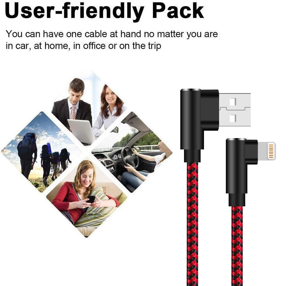 ANSEIP كابل usb 90 grados 3A آيفون 14 13 12 11 برو ماكس X XR 8 زائد الهاتف المحمول سلك شحن سريع سلك شاحن البيانات