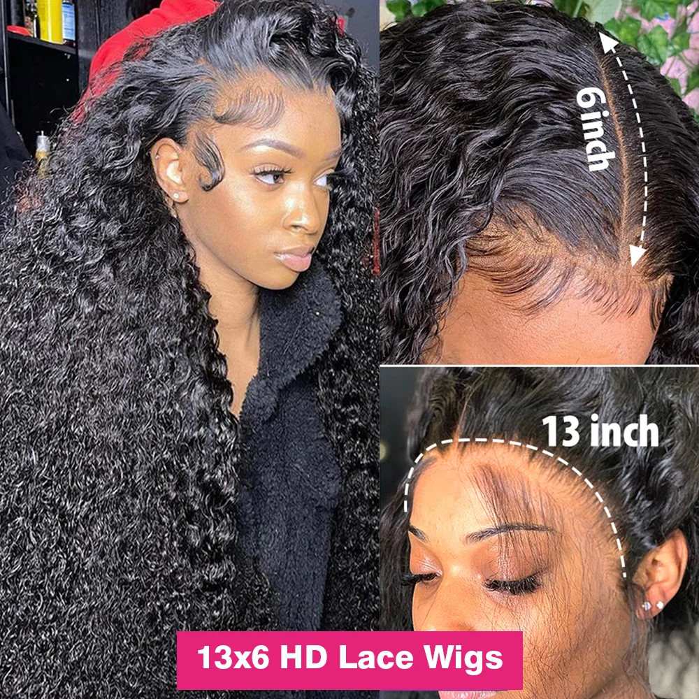 HD Glueless Lace Frontal Wig, Onda Profunda, Perucas de Cabelo Humano Encaracolado, Lace Frontal Wig, Lace Front Wear, na Venda, 13x6, 6x4