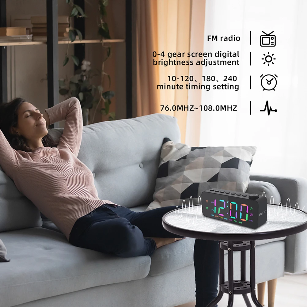 

1 set Large Screen Radio Alarm Clock Digital Display Big Numbers for Bedroom Plastic Electronic Clock Alarm Function Safe Design