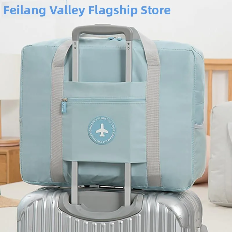 large-capacity-portable-travel-bag-women's-foldable-suitcase-handheld-simple-short-trip-luggage-bag-canvas-no-pull-rod
