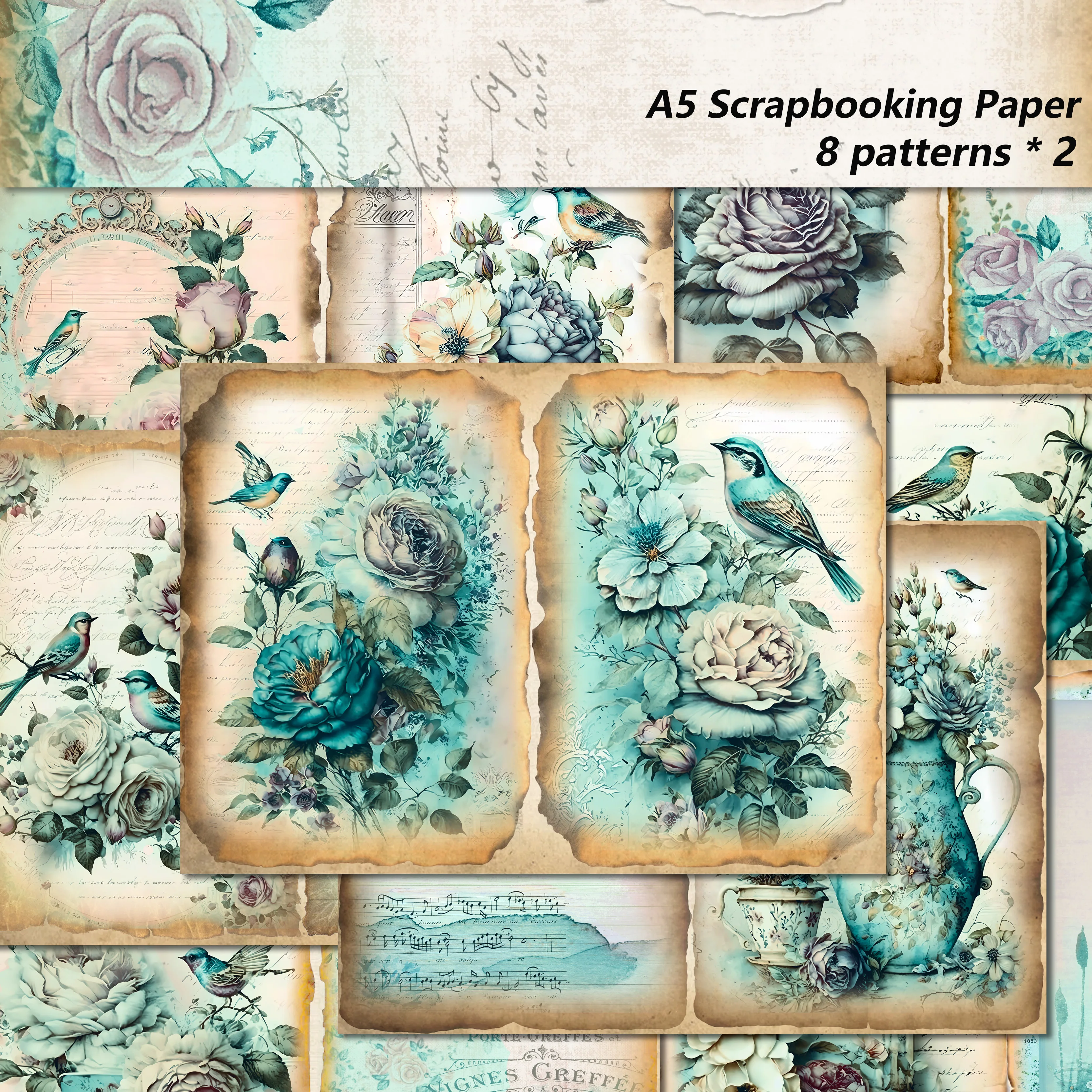 

16pcs A5(8.26*5.7in) Large Size Vintage Style Animal Series Scrapbook Paper Pad,Perfect for DIY Gift Packaging,,Junk Journals