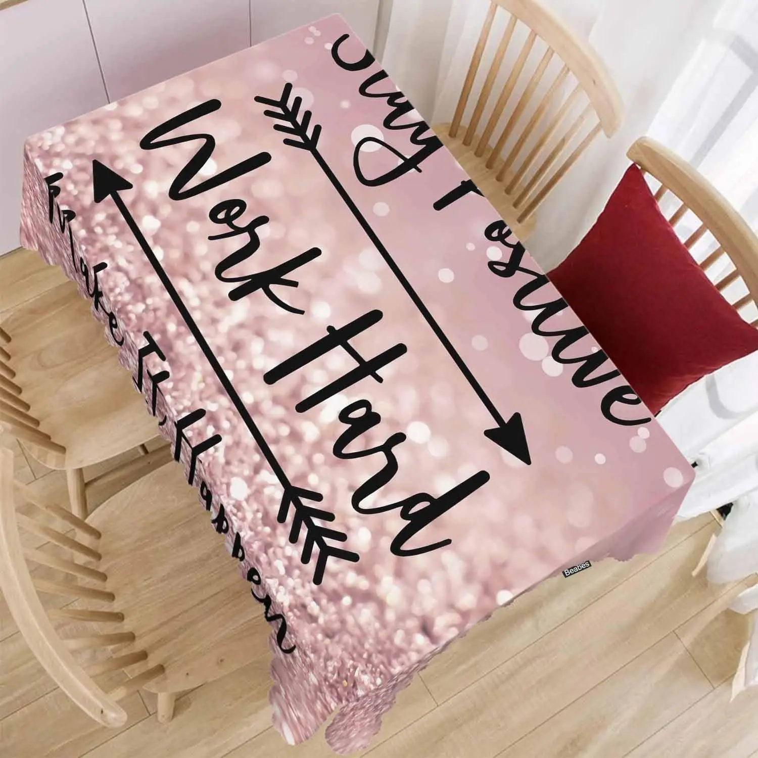 Boho Aesthetic Pink Tablecloth Home Decor Dining Table Cover Inspirational Kitchen Typography Linen Housewares Gift Picnic Mat