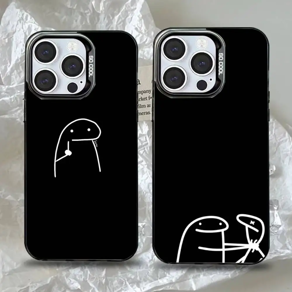

Cute Line Man Phone Case For iPhone 16,15,14,13,12,11,Pro,Max,Plus,Mini,XS,SE Anti Fall Black Matte Hard Bumper