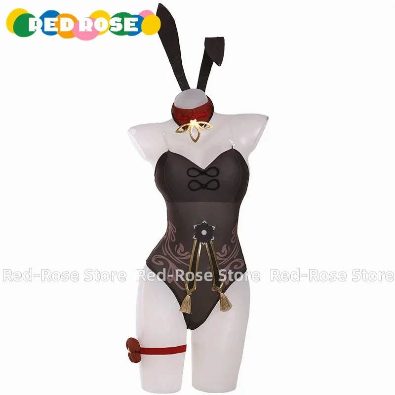 qq28LQGenshin Impact Hu Tao Bunny Girl Cosplay Halloween Mulher HomensQualquer Tamanho