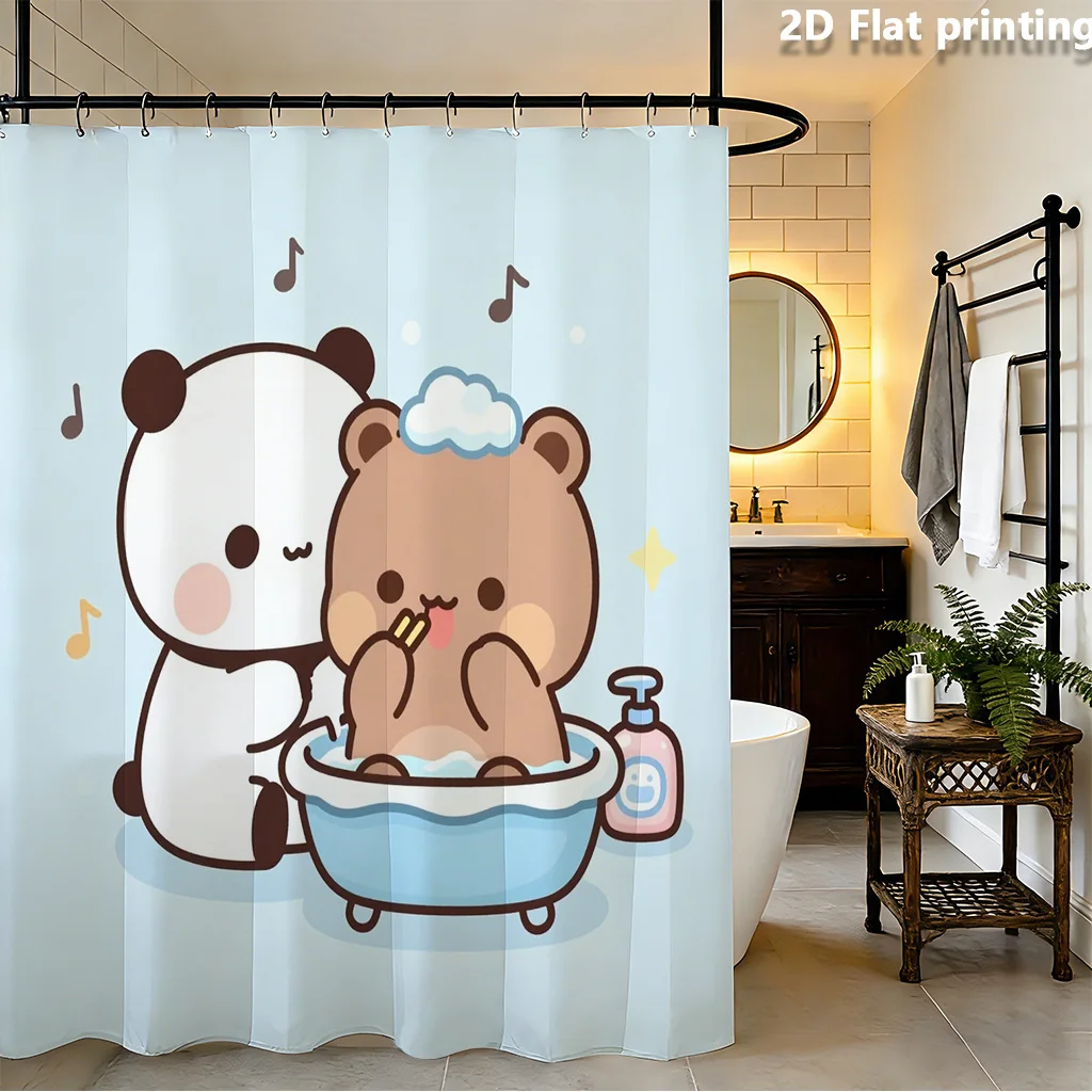 Cute Cartoon Bear Panda Family Shower Curtain Waterproof Bathroom Decor Liner Kawaii Kids Bath Animal Shower Curtain for Decor