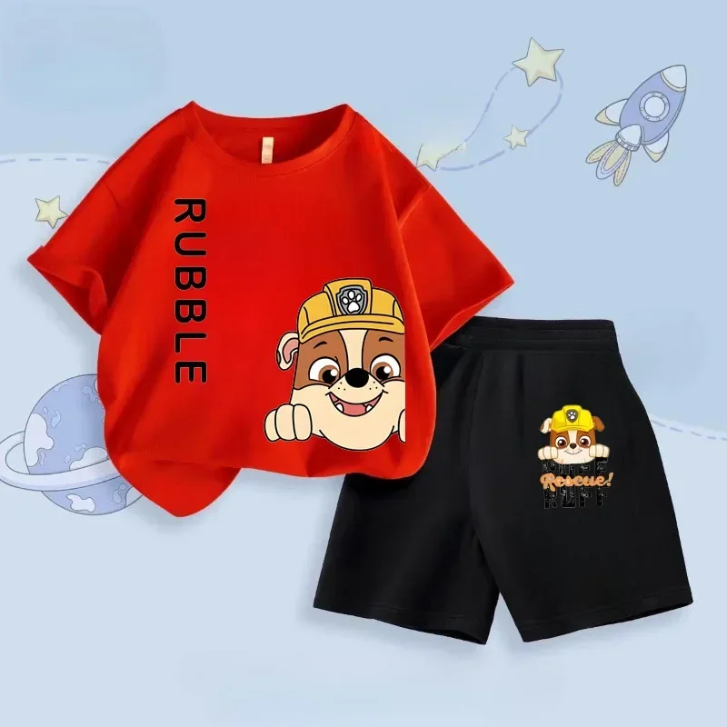 

Children's Short Sleeved Top Sets PAW Patrol Boys T Shirt Shorts 2pcs Suit Kids Casual Outfits Summer New Child Beach Clothing