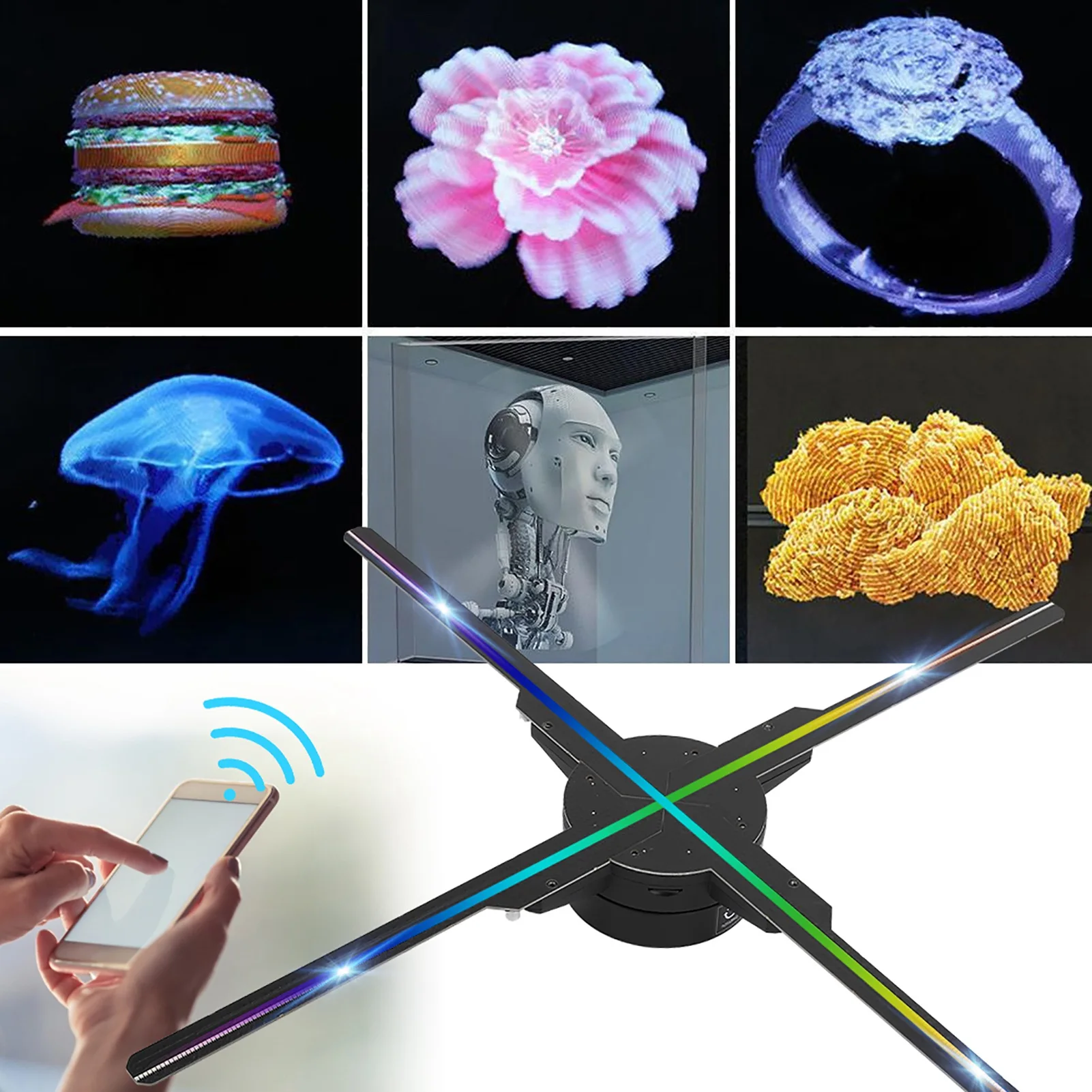 

50 см, 4 лопасти, 576 световых чипов, трехмерный голографический вентилятор высокого разрешения, рекламная машина