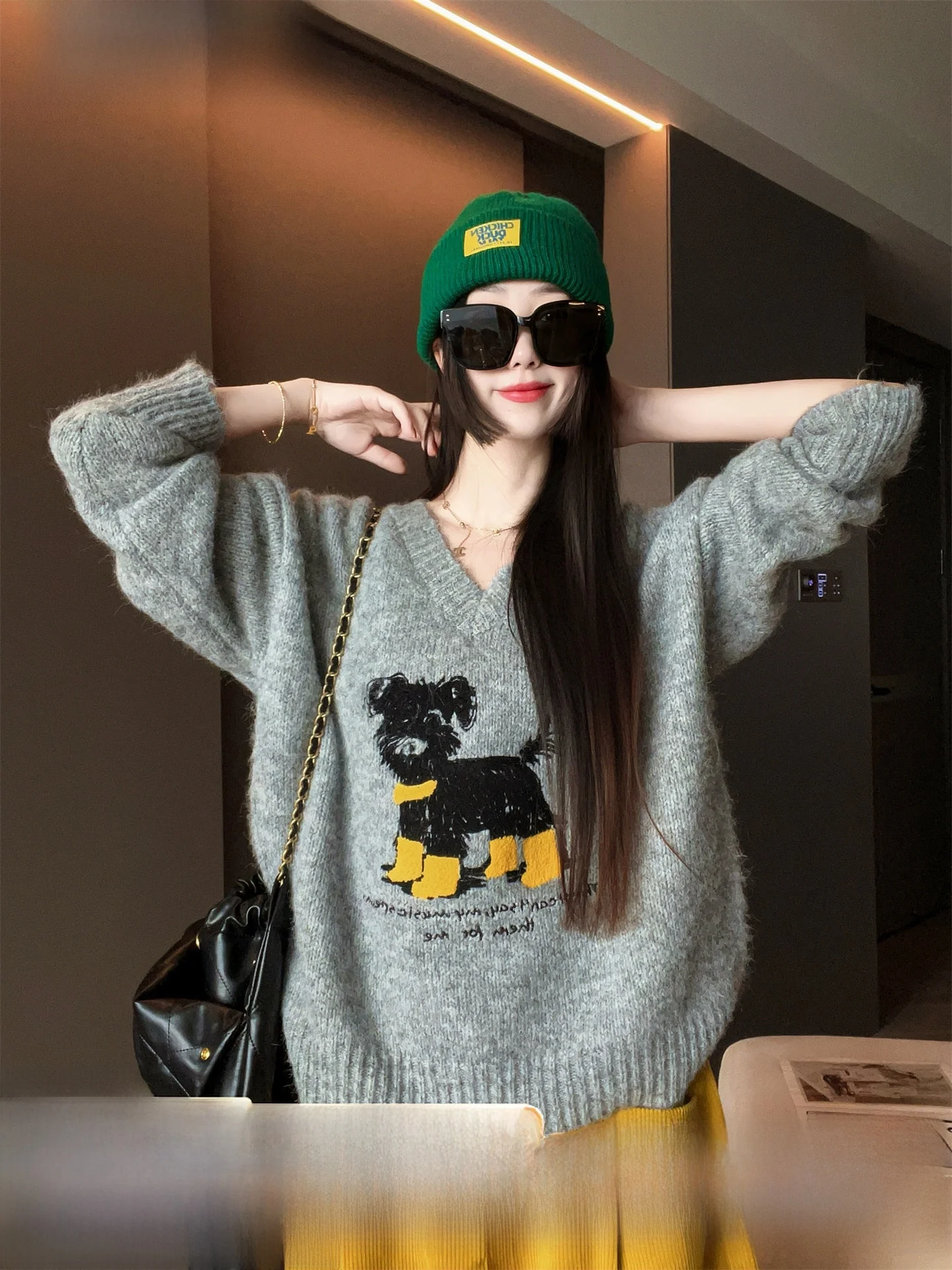

Faionable Oversized Knitted Sweater Women's Autumn 2025 New Sle V-Ne Long Sve Warm Thermal Top Casual Lazy Sle