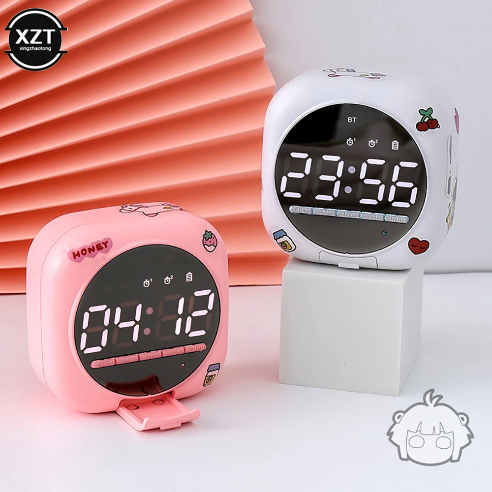 Mini Bluetooth Home Alarm Clock Speaker Large Volume Outdoor Subwoofer Multi-functional Cute Cartoon Girl Small Stereo