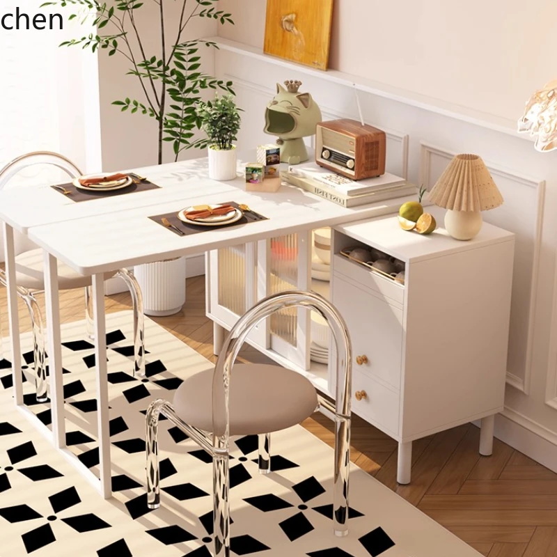 

Folding Sideboard Integrated Multi-Functional Rotating Bar Table Cream Style Extendable Dining Table