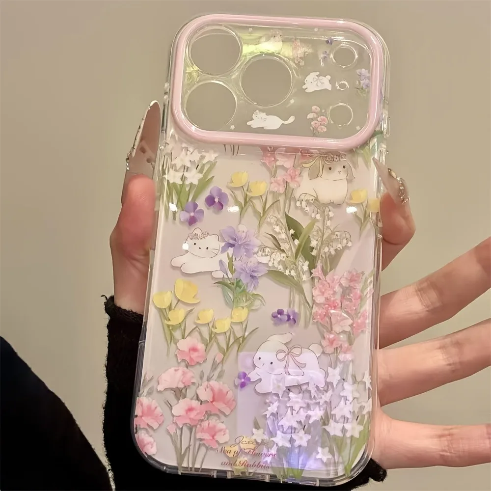 Cute Cat Colorful Flower Protection Phone Case For iPhone 17 Pro Max 16 15 Pro 14 13 12 11 Pro Max Stylish Shockproof Back Cover - view 3