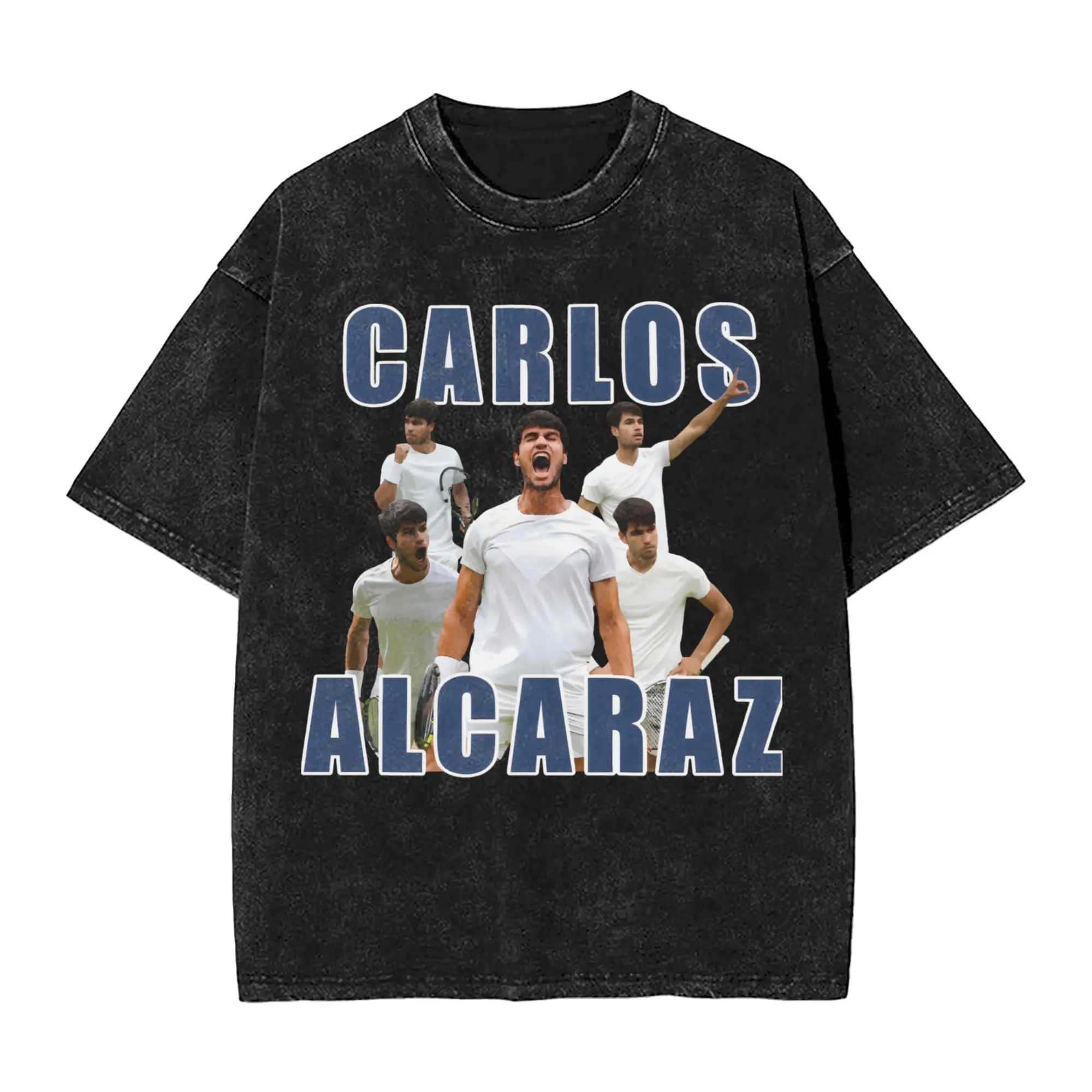 Carlos Alcaraz Men T Shirt Washed  Leisure Tee Shirt Short Sleeve Crew Neck T-Shirts Pure Cotton Big Size Tops