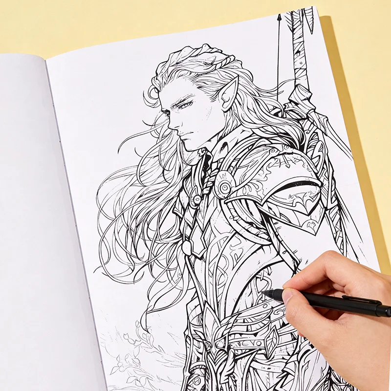 A Hand Drawn Coloring Book To Relieve Anxiety and Calm Down, Mermaid/dragon/elf/wave/mandala Fine Line Draft Coloring Book