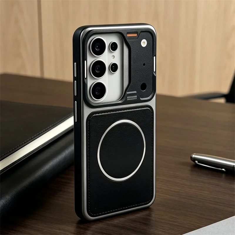 Luxury PU Leather Magnetic Phone Case For Samsung Galaxy S24 S25 S26 Ultra For Magsafe Wireless Charge Shockproof Protect Cover