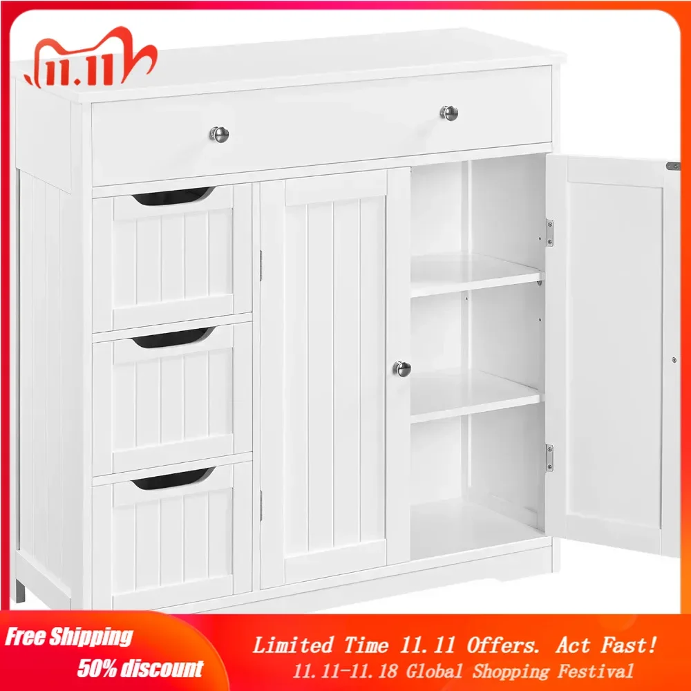 

Bathroom Free-Standing Floor Cabinet, Practical Storage Cabinet with Drawers and Doors for Kitchen, Entrance Area, Living Room