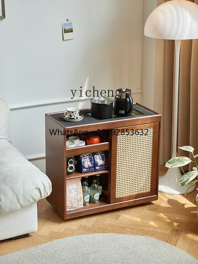 b9.21-GZ  Solid Wood Mobile Tea Cabinet Living Room Sofa Side Cabinet Small Household Water Boiling Kettle Integrated Tea Table