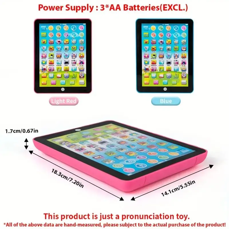 แท็บเล็ตการเรียนรู้ภาษาอังกฤษแบบโต้ตอบสําหรับเด็ก – อินเทอร์เฟซแอพสีสันสดใส ใช้แบตเตอรี่ AA อายุ 3 ปีขึ้นไป ของขวัญสําหรับคริสต์มาส/วันเกิด