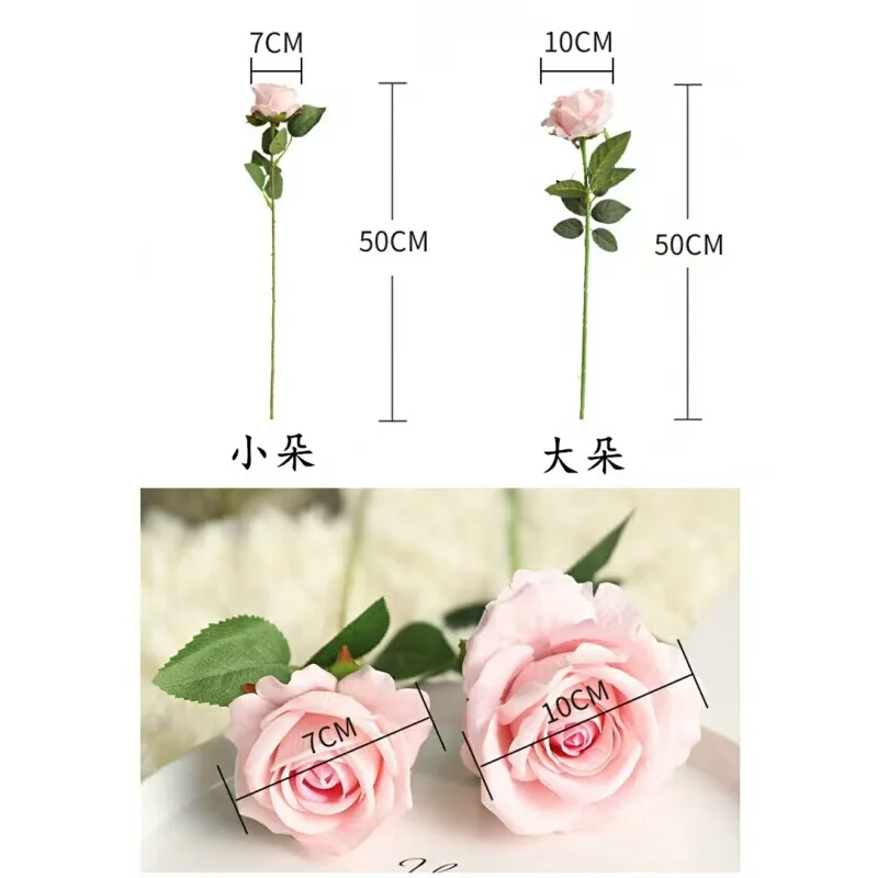 6Pcs Cream Pink Artificial Roses Real Touch Silk Flowers Home Vase Decor Romantic Wedding Bouquet Valentine's Day Gift Hot Sale