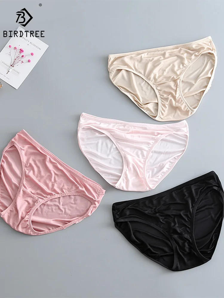 Birdtree 3pcs/lot 100%Natural Mulberry Silk Women Panties Low-rise Briefs Healthy Basic Everyday Wear Underwear P36029QM