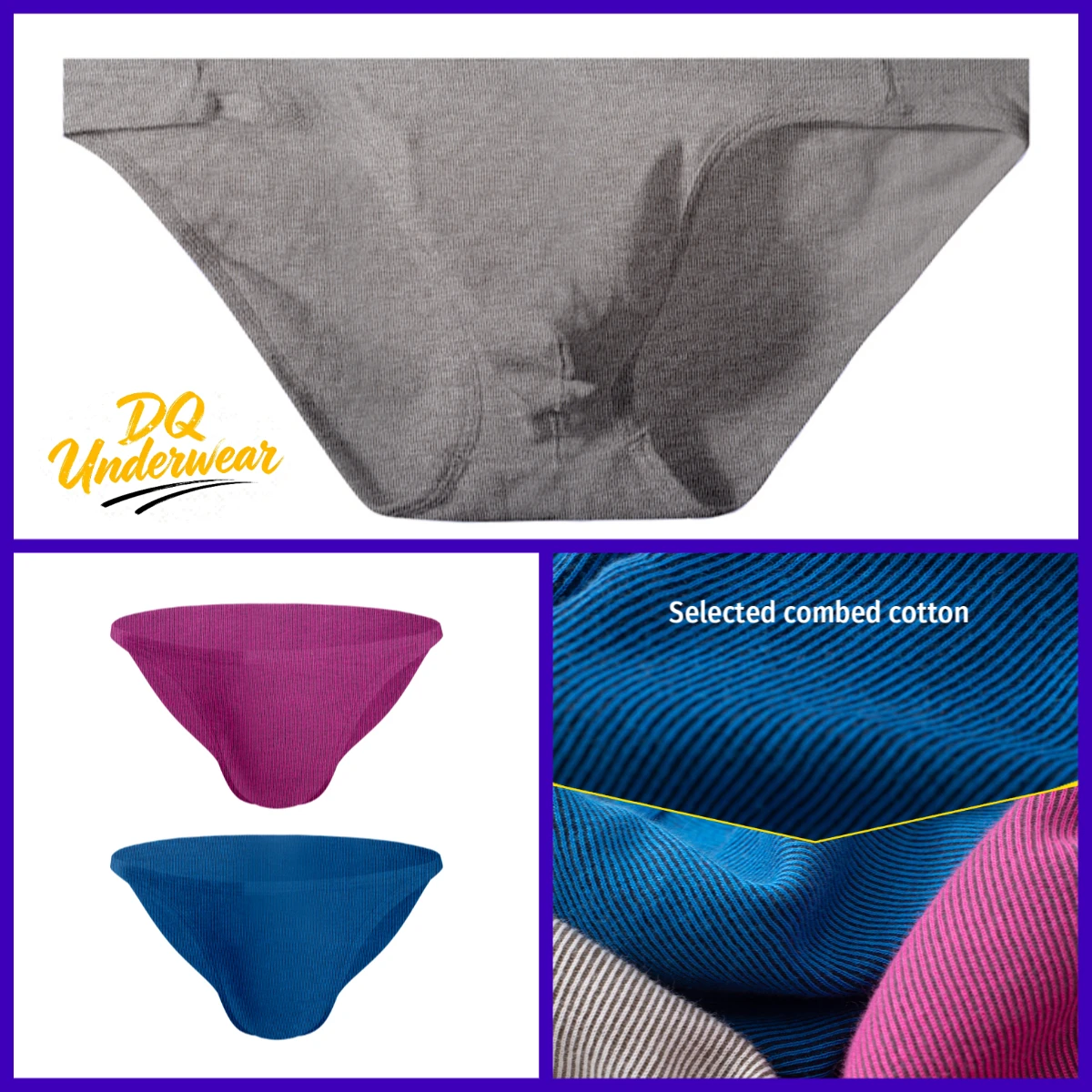 2Pcs Soft Combed Cotton Men Bikini Underwear Striped Design Low Waist U Pouch Briefs AD7112