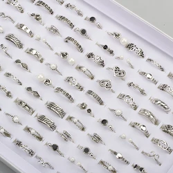 50Pcs/Lot Bohemia Rings for Women Mixed Carved Leaf Crystal Pearl Stone Finger Ring Charm Jewelry Accessories Gift
