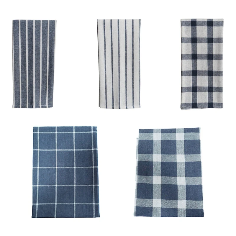 2024 New Mediterranean Style Plaid Striped Cotton Dinner Cloth Table Napkins Washable Kitchen Dish Towel Handkerchiefs for Party