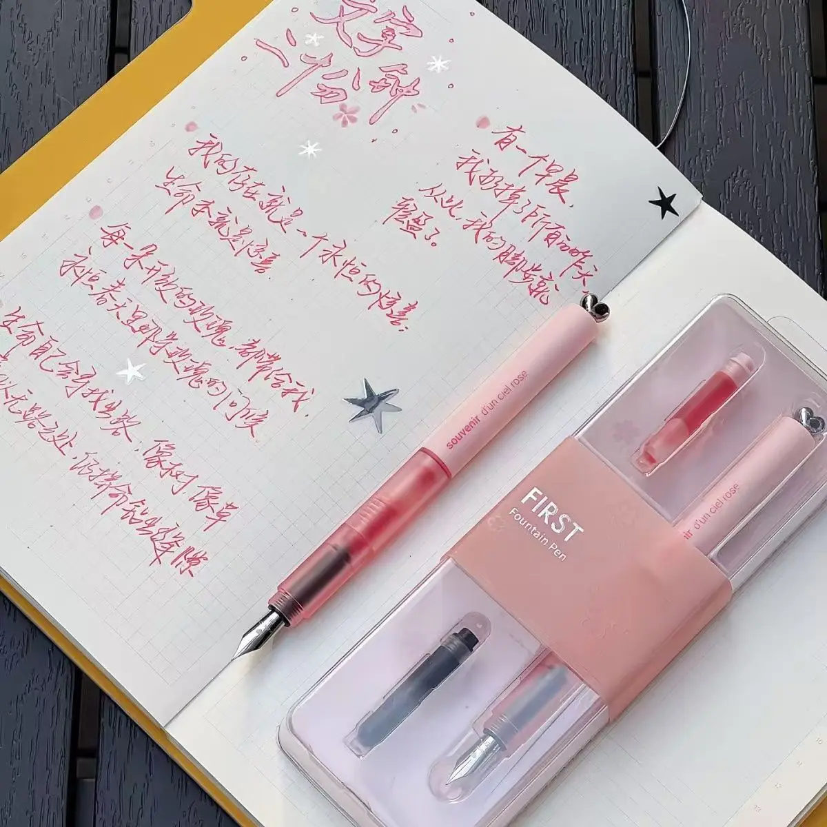 caneta-tinteiro-kaco-first-rosa-para-meninas-ponta-ef-com-cartucho-de-tinta-vermelha-preta-material-de-escrita-para-pratica-de-caligrafia